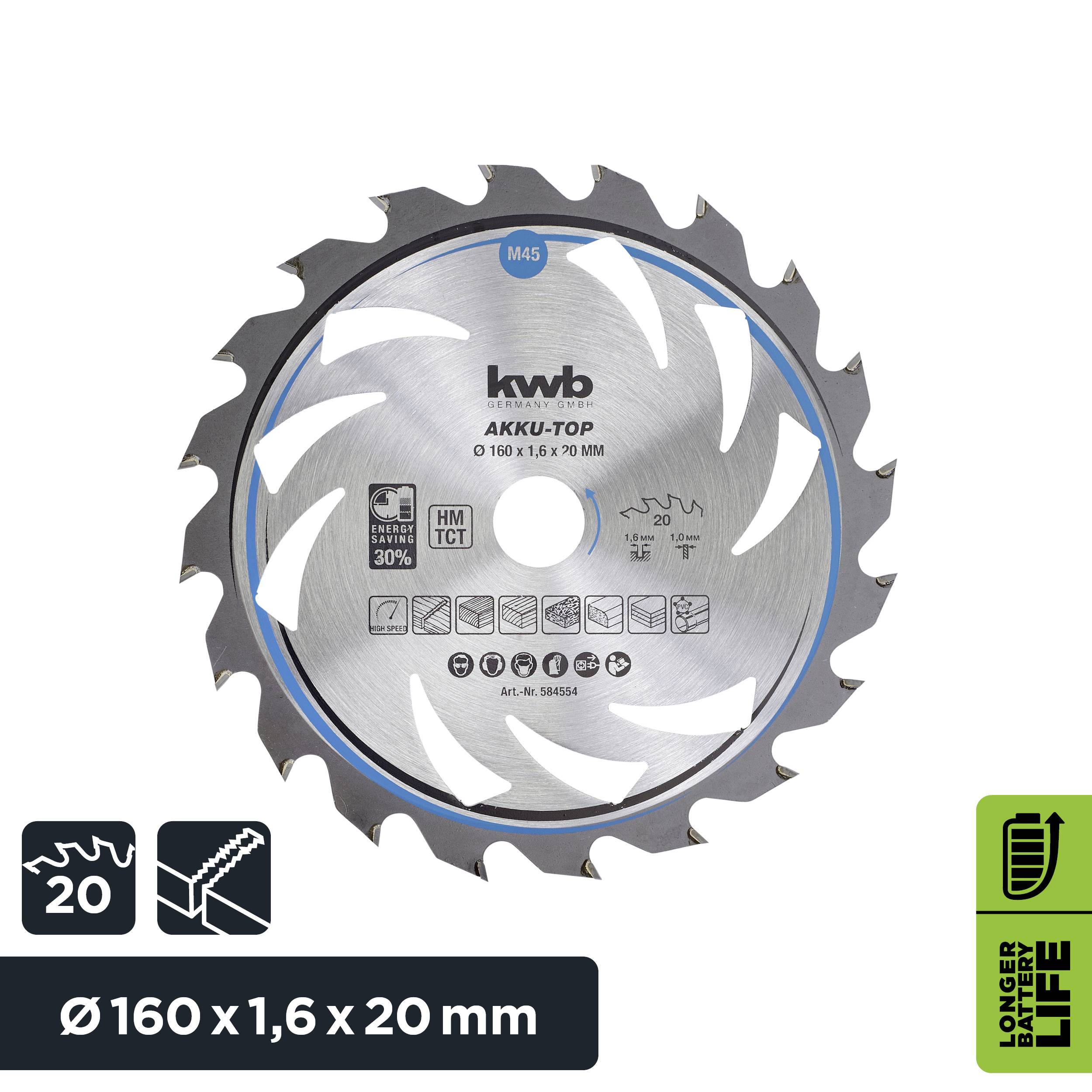 Kwb 584554 Hartmetall Kreissägeblatt 160 x 20 x 1.0mm Zähneanzahl: 20 1St.