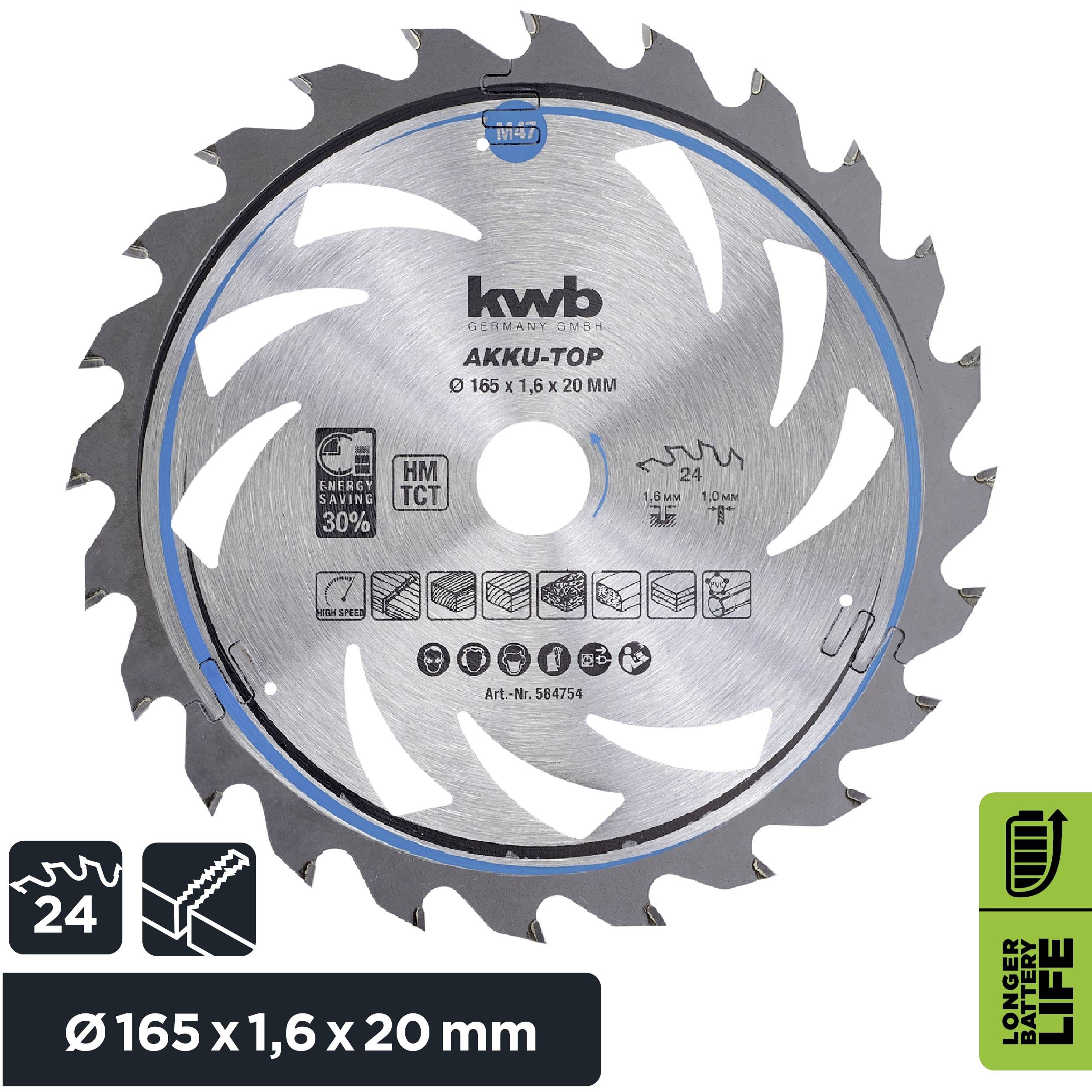Kwb 584754 Hartmetall Kreissägeblatt 165 x 20 x 1mm Zähneanzahl: 24 1St.