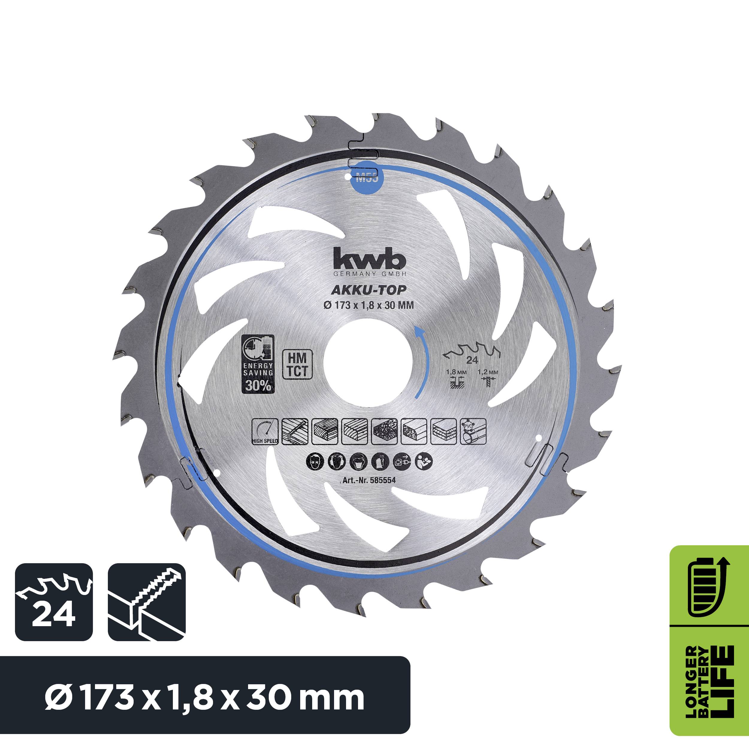 Kwb LER-PO 100KA-FI 585554 Hartmetall Kreissägeblatt 173 x 30 x 1.2mm Zähneanzahl: 24 1St.
