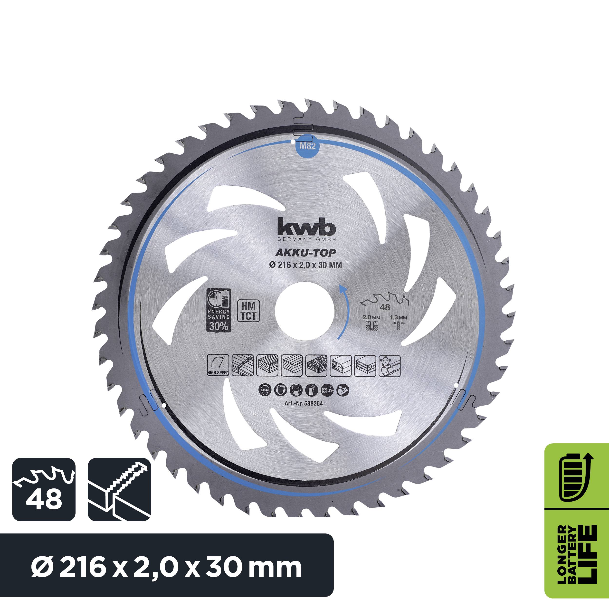 Kwb 588254 Hartmetall Kreissägeblatt 216 x 30 x 1.3mm Zähneanzahl: 48 1St.