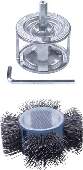 'Gasflaschenbürstenset' besteht aus einem Reinigungsaufsatz und einem Inbusschlüssel, zur Reinigung von Gasflaschenanschlüssen.