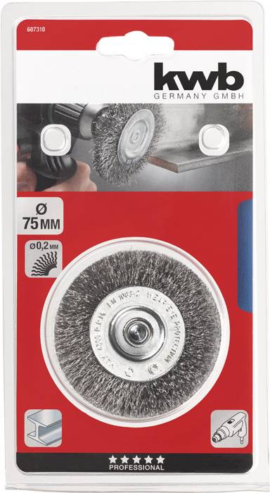 'kwb Germany GmbH' Stahlbürste im Blisterpack. Geeignet für Bohrmaschine, Durchmesser 75 mm, Stahl 0,2 mm.