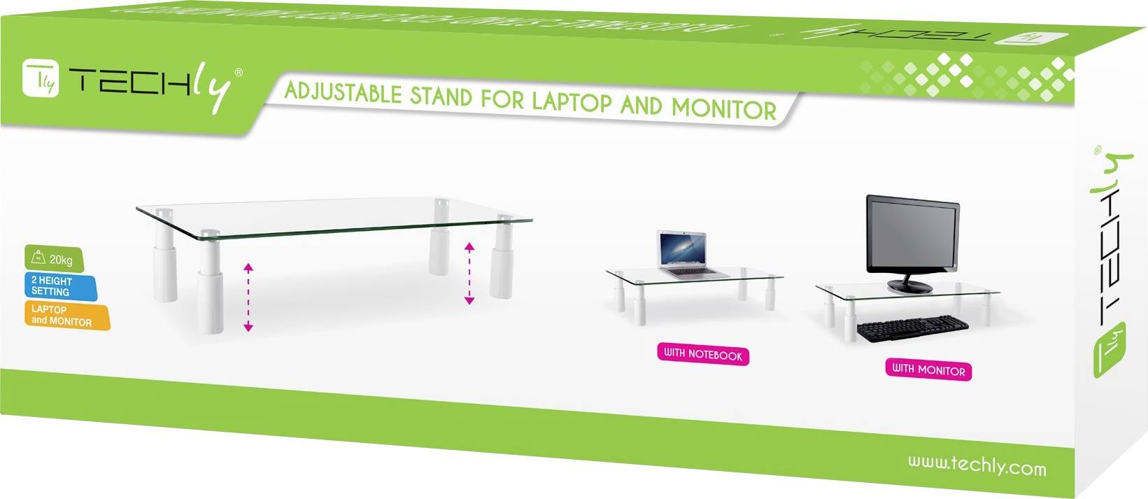 TECHly ICA-MS-461E Monitor-Erhöhung Höhen-Bereich: 80 bis 130 mm Weiß, Transparent