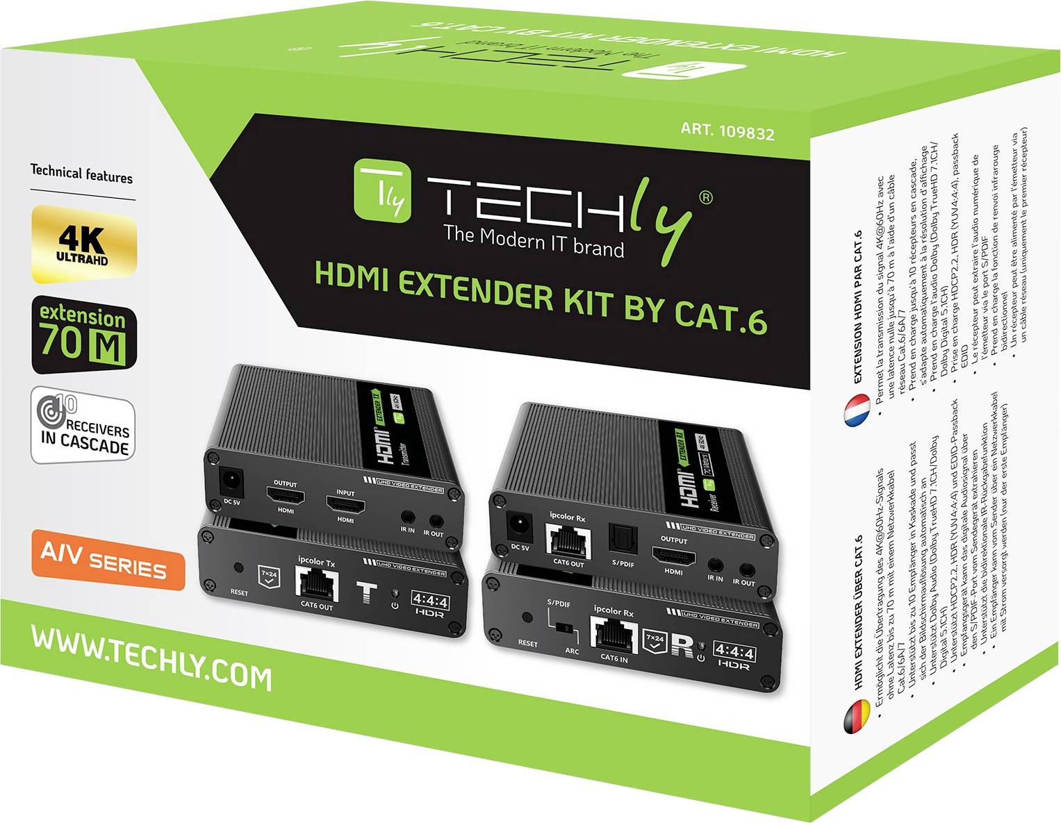 TECHly IDATA-EXT-676 RJ45, S/PDIF (TOSLINK), HDMI®, Infrarot Extender (Verlängerung) über Netzwerkkabel RJ45 70 m