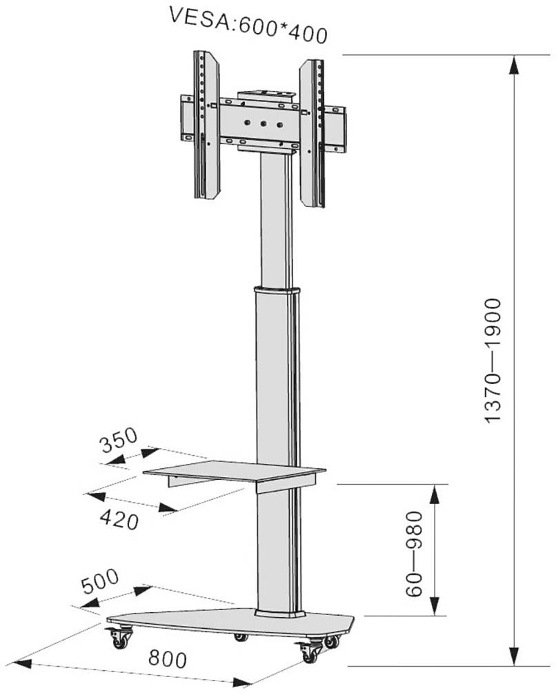 TECHly ICA-TR3SL TV-Rollwagen 94,0 cm (37") - 177,8 cm (70") Rotierbar, Höhenverstellbar
