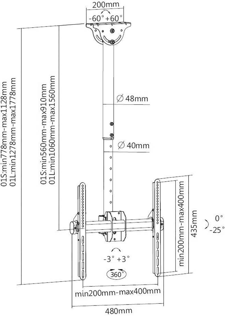 TECHly ICA-CPLB-944S TV-Deckenhalterung 81,3 cm (32") - 139,7 cm (55") Deckenhalter, Neigbar, Schwenkbar