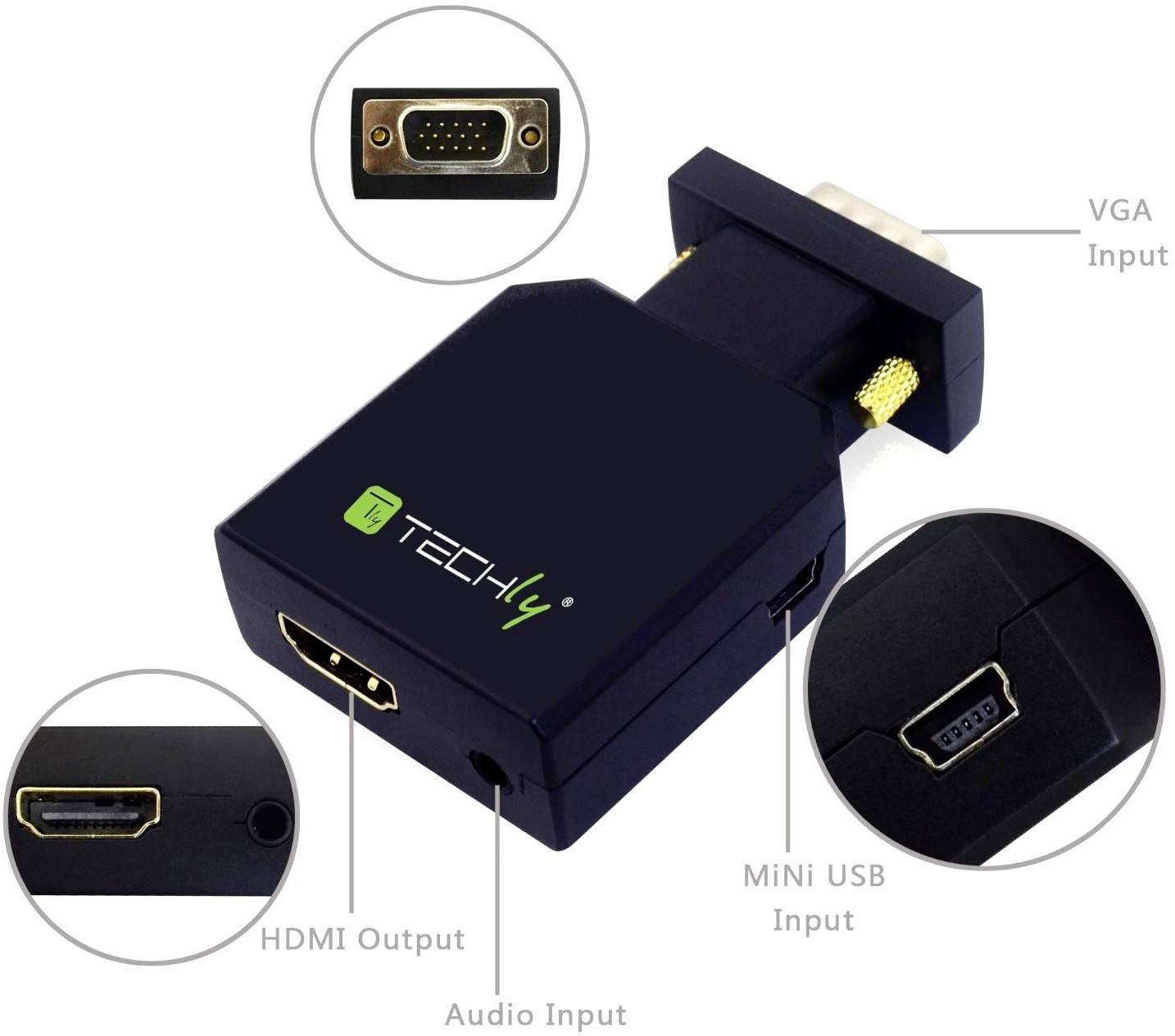 TECHly AV Konverter IDATA-VGA-HDMINI [HDMI, Klinke - VGA] 1920 x 1200 Pixel, 1680 x 1050 Pixel, 1440 x 900 Pixel, 1366 x 768 Pixel, 1280 x 960
