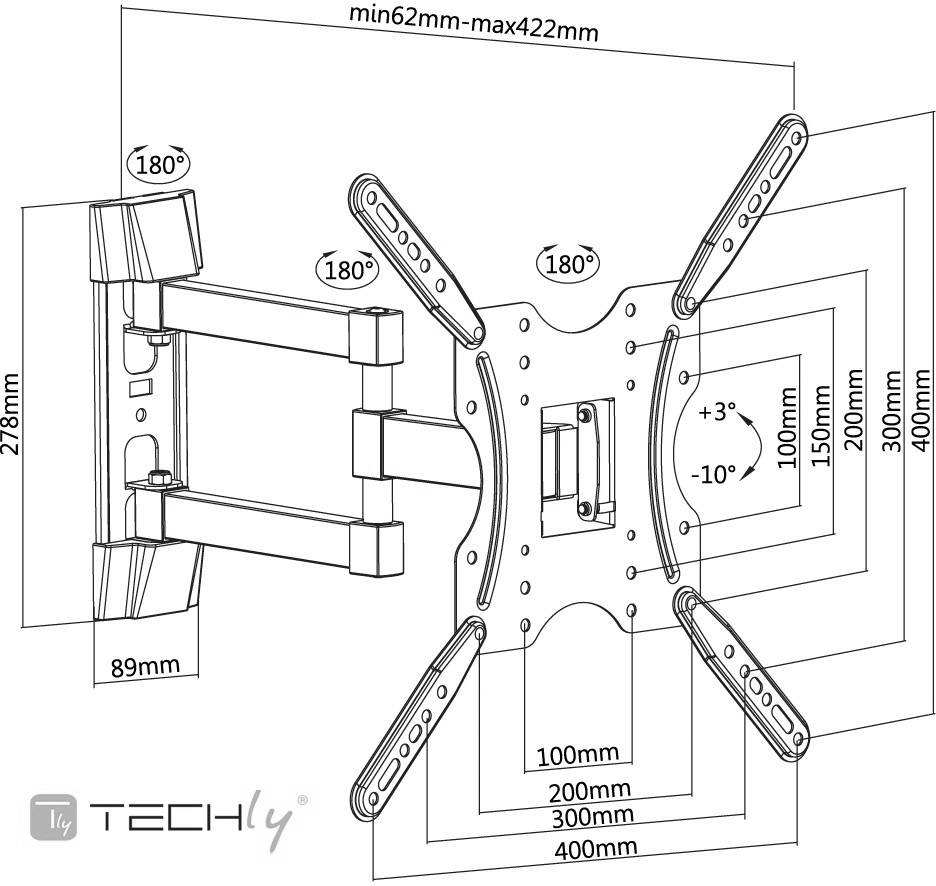 TECHly ICA-PLB-136E TV-Wandhalterung 81,3 cm (32") - 139,7 cm (55") Neigbar, Schwenkbar