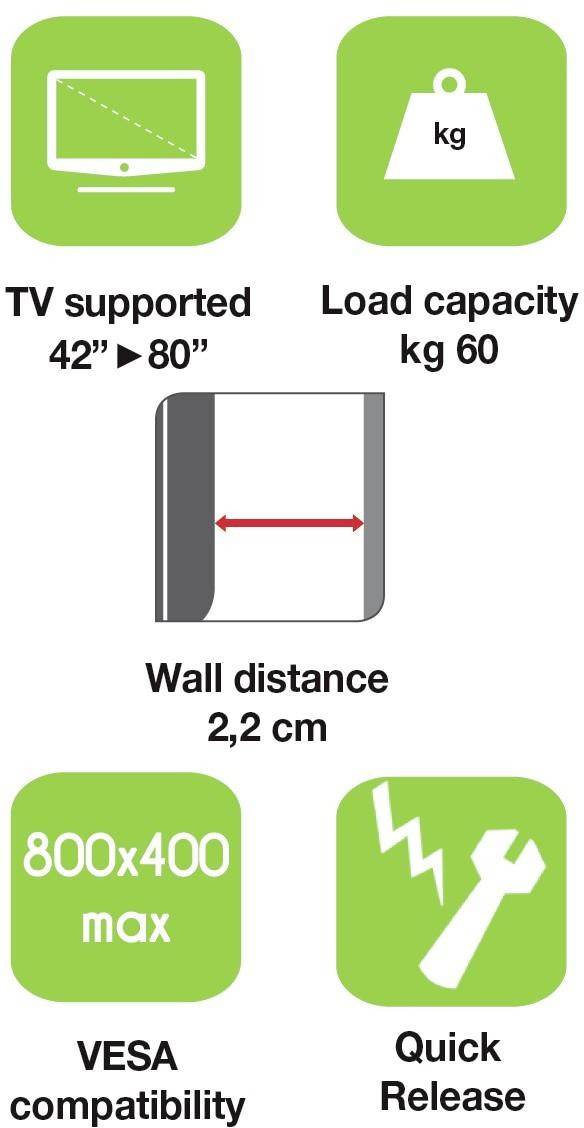 Wandhalterung für LCD TV LED 42 - 80 -- Slim fixed H400mm Multimedia TV