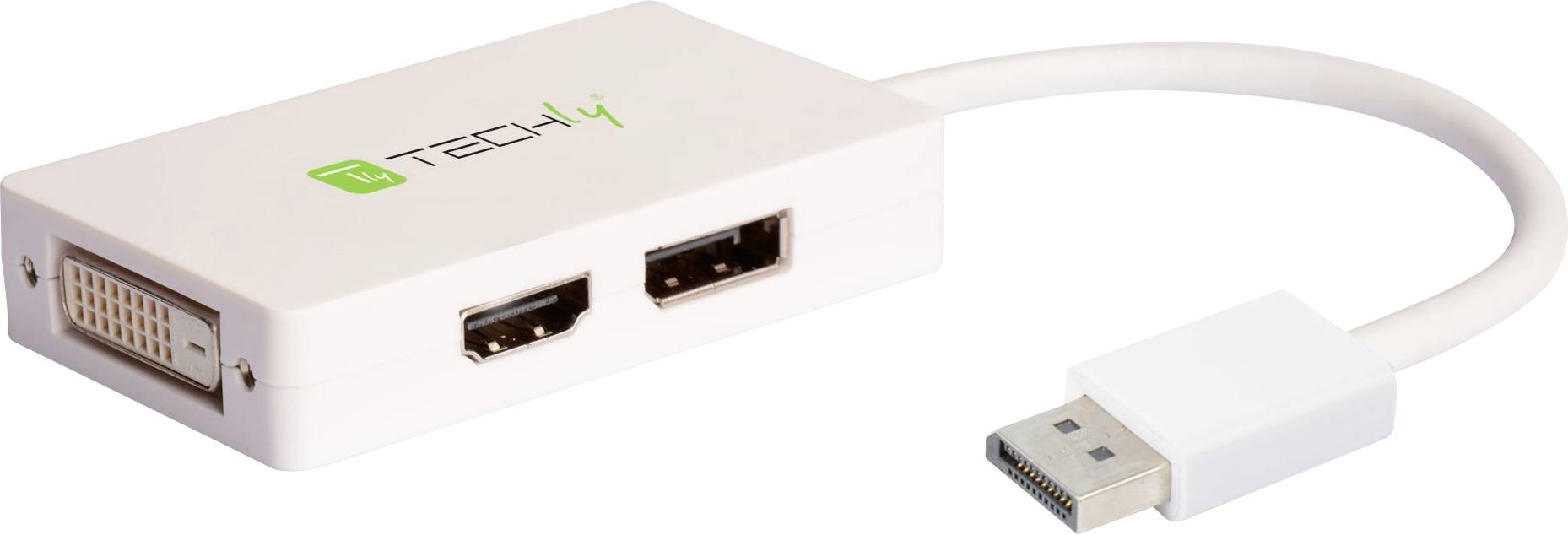 TECHly IADAP-DP-COMBOF3 DVI / DisplayPort / HDMI Adapter [1x DisplayPort Stecker - 3x HDMI-Buchse, DisplayPort Buchse] Weiß