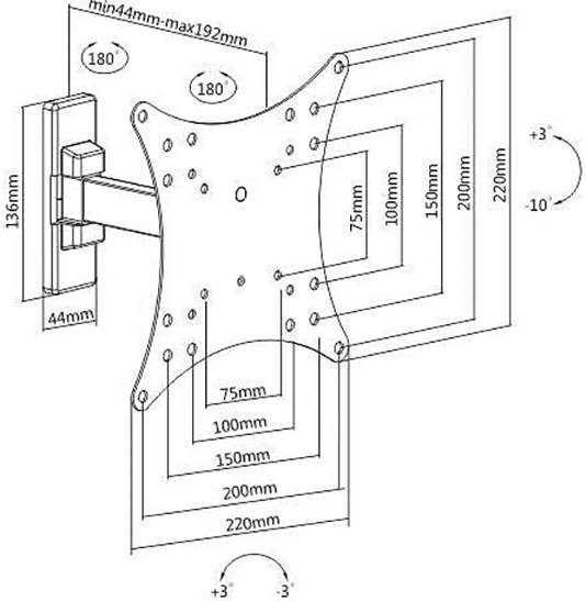 TECHly - Klammer - für LCD TV (einstellbarer Arm) - Schwarz - Bildschirmgröße: 58.4-106.7 cm (23"-42")
