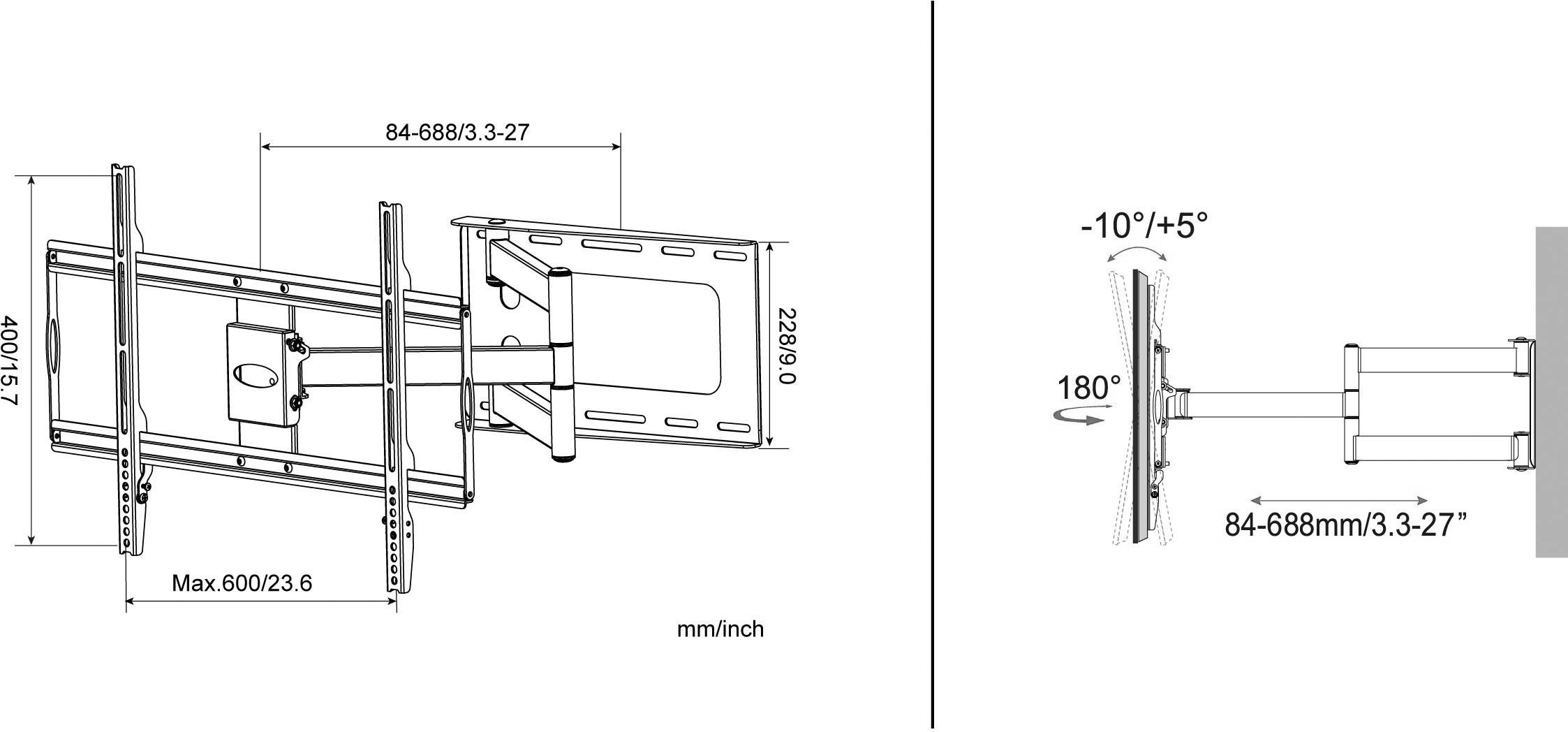 TECHly ICA-PLB-23M TV-Wandhalterung Neigbar, Schwenkbar, Variabler Wandabstand, Zusammenklappbar 81,3 cm (32") - 177,8 cm (70") Neigbar+Schwenkbar