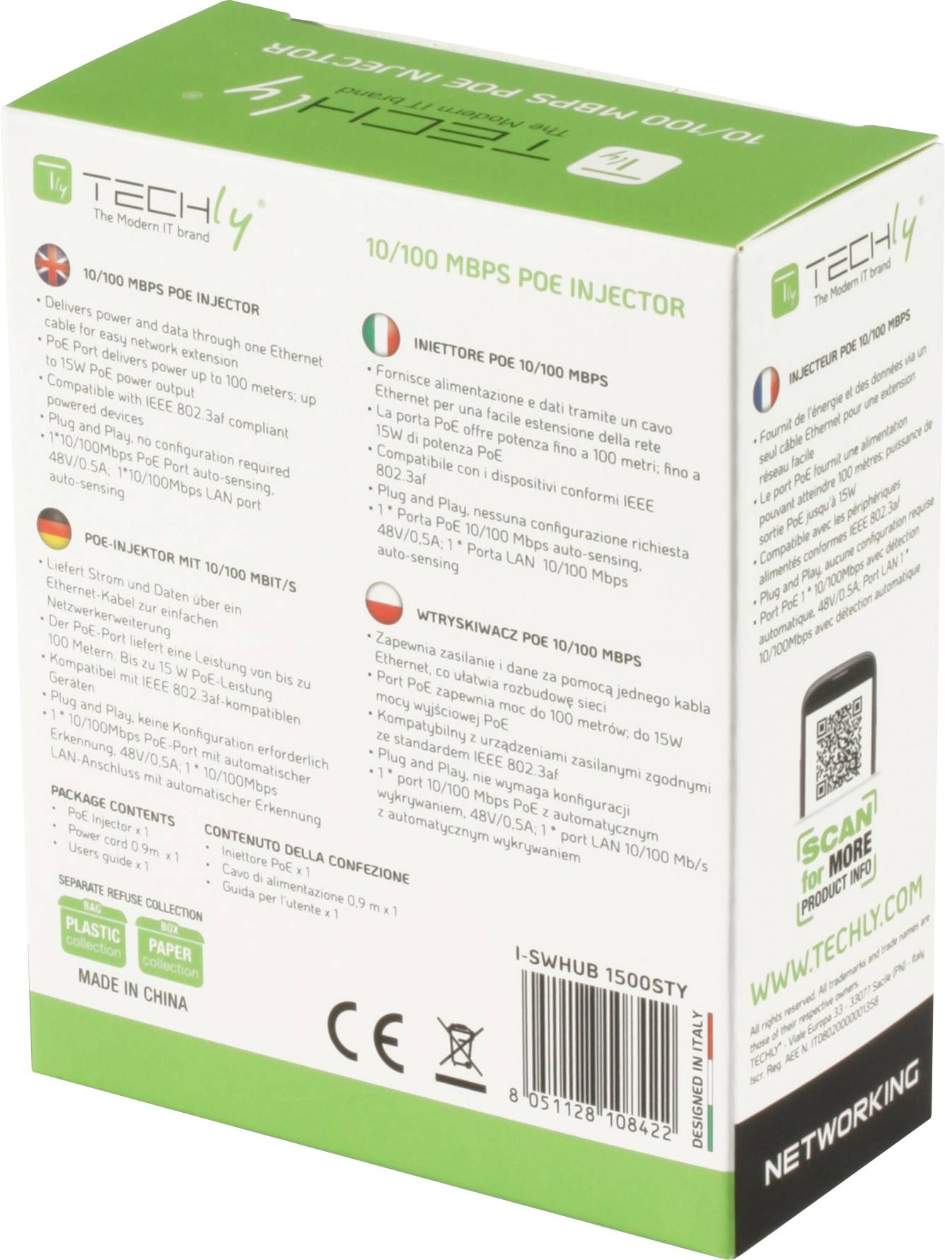 TECHly I-SWHUB-1500STY PoE Injector 1 St.