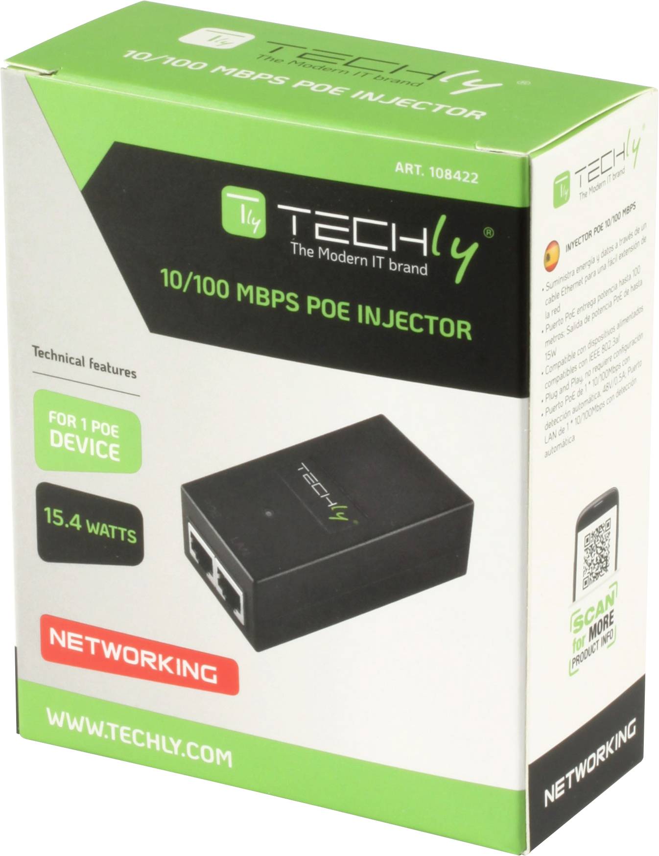 Techly PoE Injector 15 Watt 10/100 Mb/s