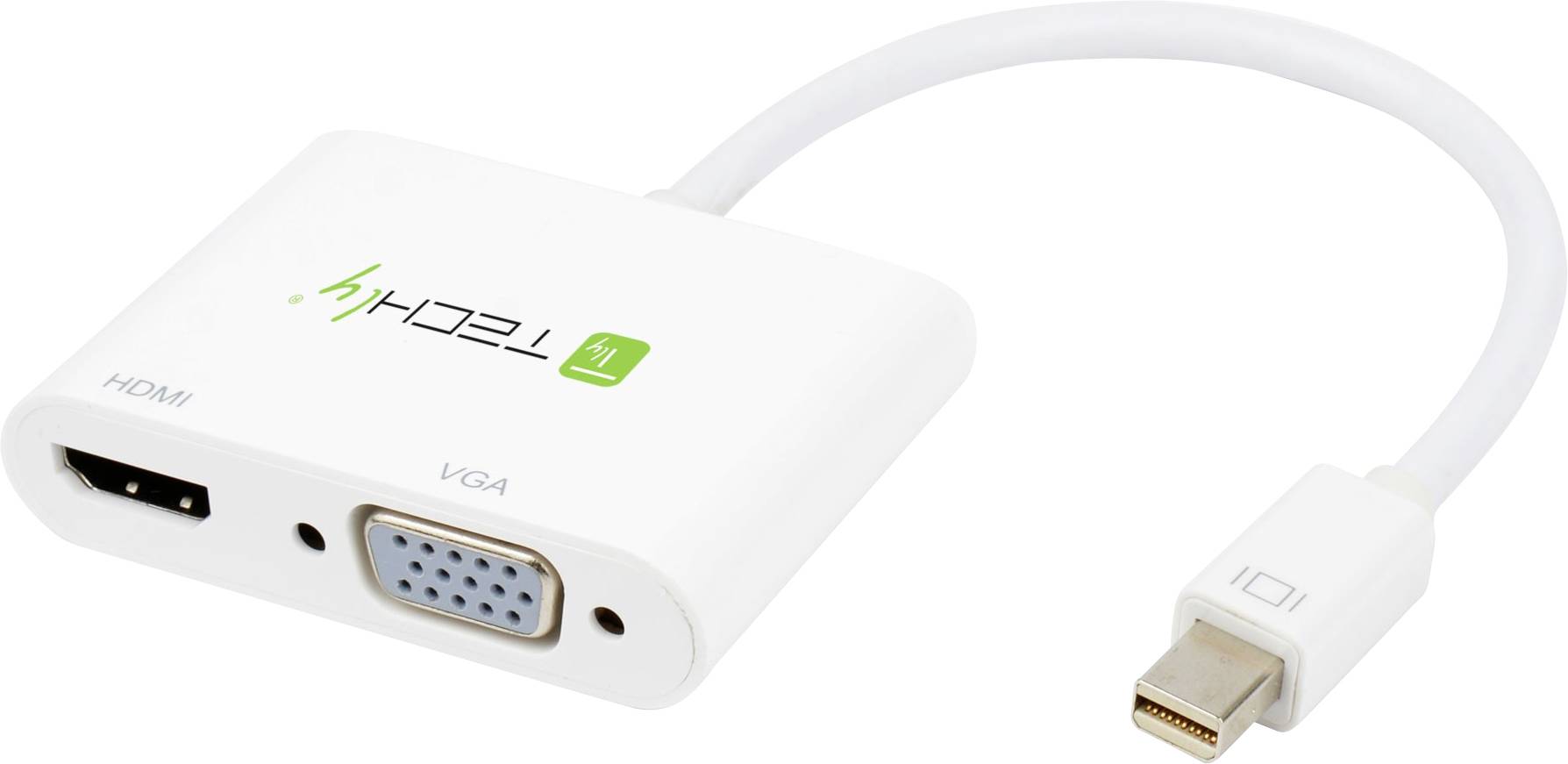 TECHly IADAP-MDP-VGAH12 HDMI / Mini-DisplayPort / VGA Adapter [1x Mini-DisplayPort Stecker - 2x HDMI-Buchse, VGA-Buchse] Weiß 0.15 m