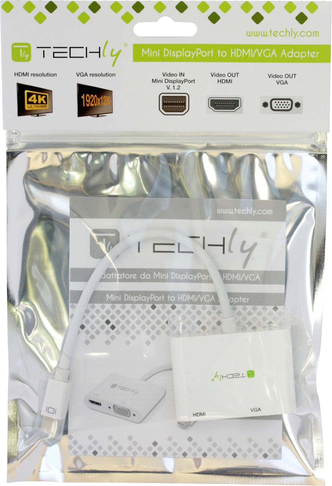 TECHly IADAP-MDP-VGAH12 HDMI / Mini-DisplayPort / VGA Adapter [1x Mini-DisplayPort Stecker - 2x HDMI-Buchse, VGA-Buchse] Weiß 0.15 m