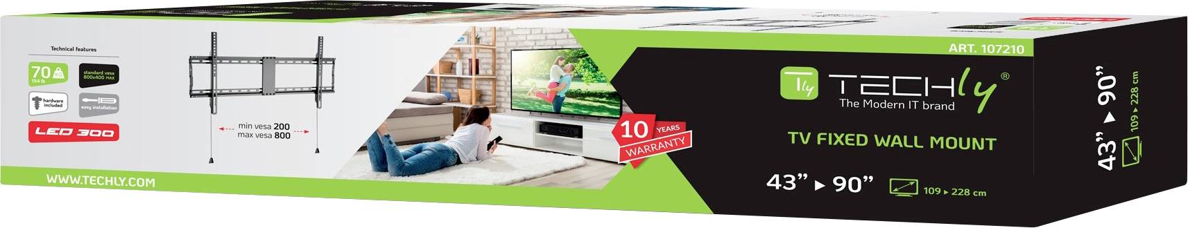 TECHly ICA-PLB-948F TV-Wandhalterung 109,2 cm (43") - 228,6 cm (90") Integrierte Wasserwaage, Mit Diebstahlschutz, Geeignet für Curved-TV's