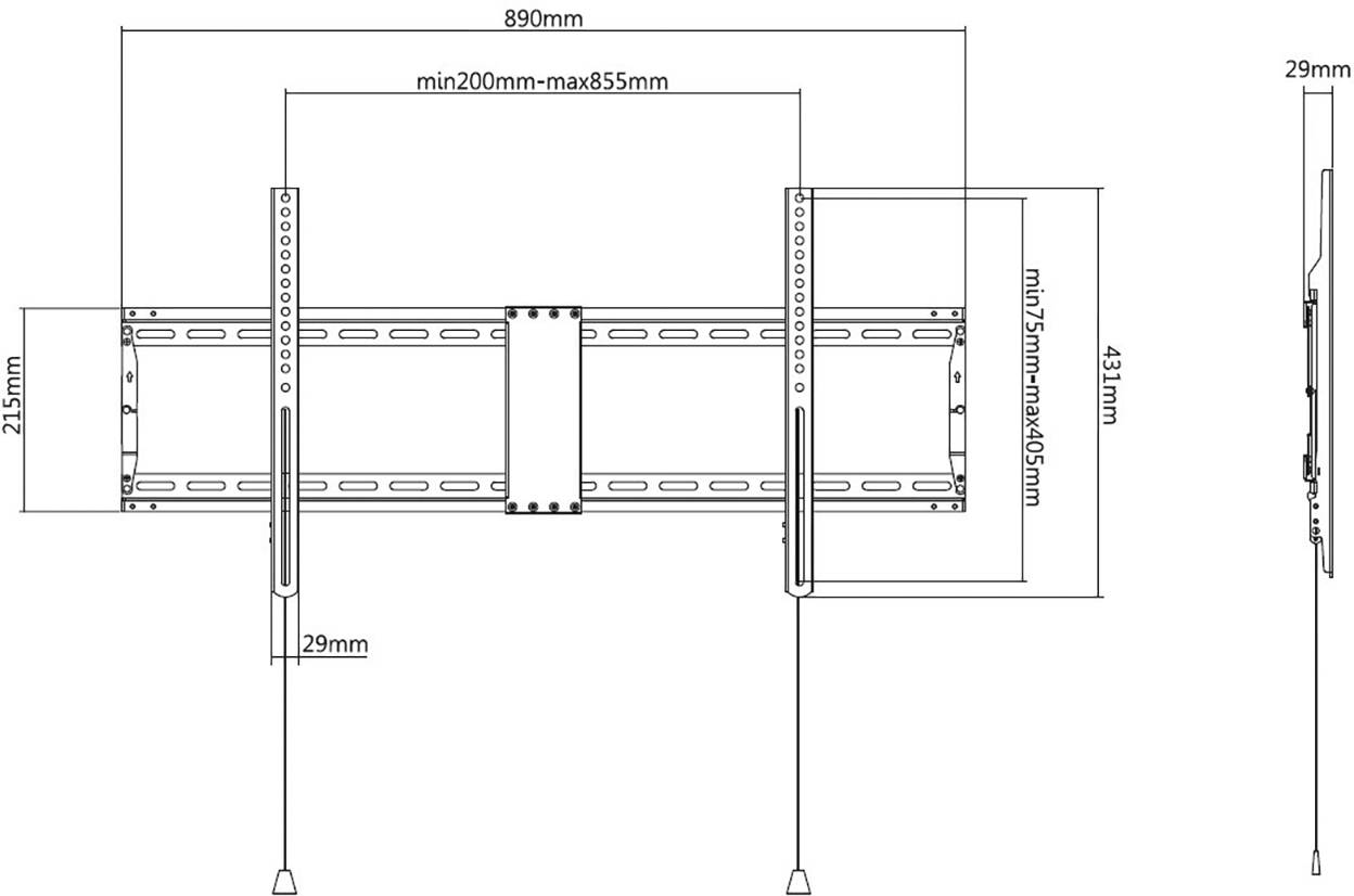 TECHly ICA-PLB-948F TV-Wandhalterung 109,2 cm (43") - 228,6 cm (90") Integrierte Wasserwaage, Mit Diebstahlschutz, Geeignet für Curved-TV's