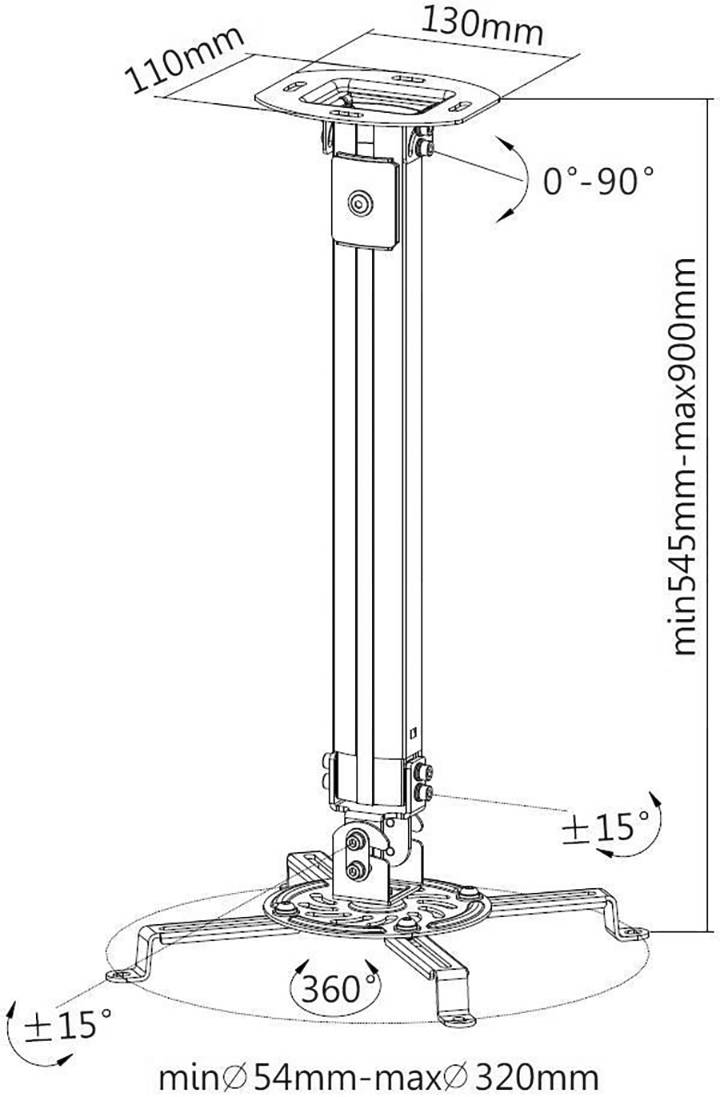 Deckenhalterung für Beamer, ausziehbar -- 54-90cm, Silber Multimedia TV +