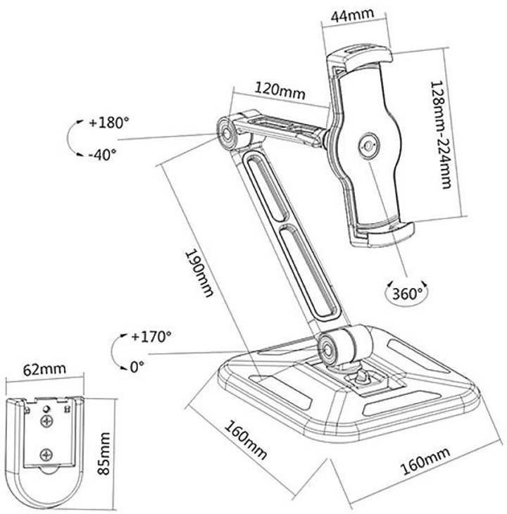 techly Np Extensible Support - Befestigungskit (Wandmontage, Halterung für Schreibtisch, einstellbarer Montagearm)