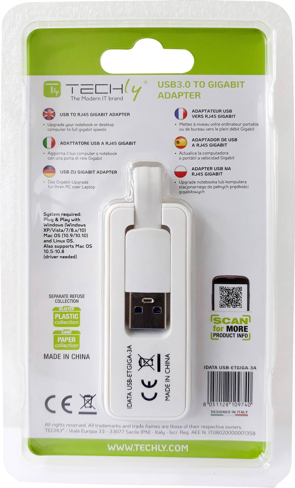 TECHly IDATA-USB-ETGIGA-3A Adapter 5 GBit/s USB-A (USB 3.2 Gen 1), RJ45