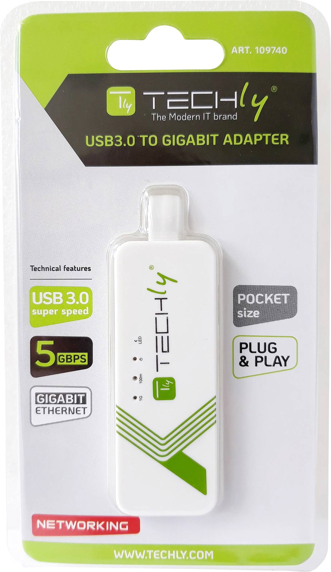 TECHly IDATA-USB-ETGIGA-3A Adapter 5 GBit/s USB-A (USB 3.2 Gen 1), RJ45