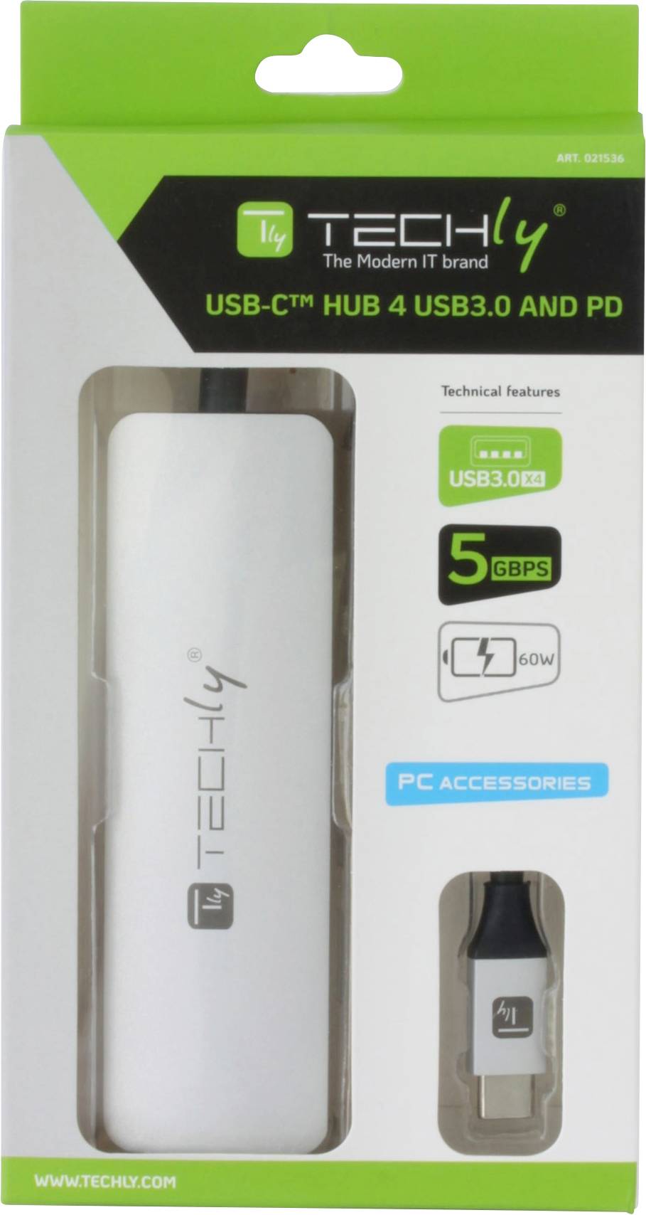 TECHly IUSB31C-HUB4TLY USB-Hub USB-A (USB 3.2 Gen 1), USB-C® Aluminium (gebürstet) IUSB31C-HUB4TLY