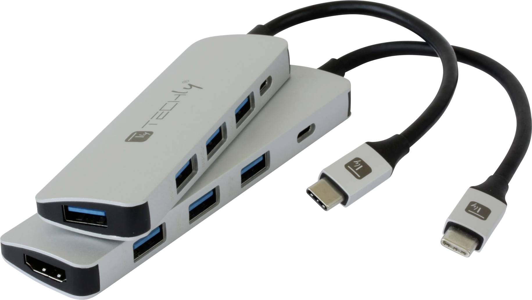 TECHly IUSB31C-HUB4TLY USB-Hub USB-A (USB 3.2 Gen 1), USB-C® Aluminium (gebürstet) IUSB31C-HUB4TLY
