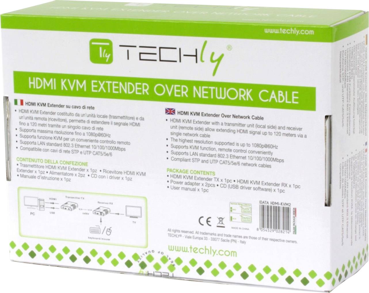TECHly IDATA-HDMI-KVM2 HDMI®, RJ45, USB 2.0 Extender (Verlängerung) über Netzwerkkabel RJ45 120 m
