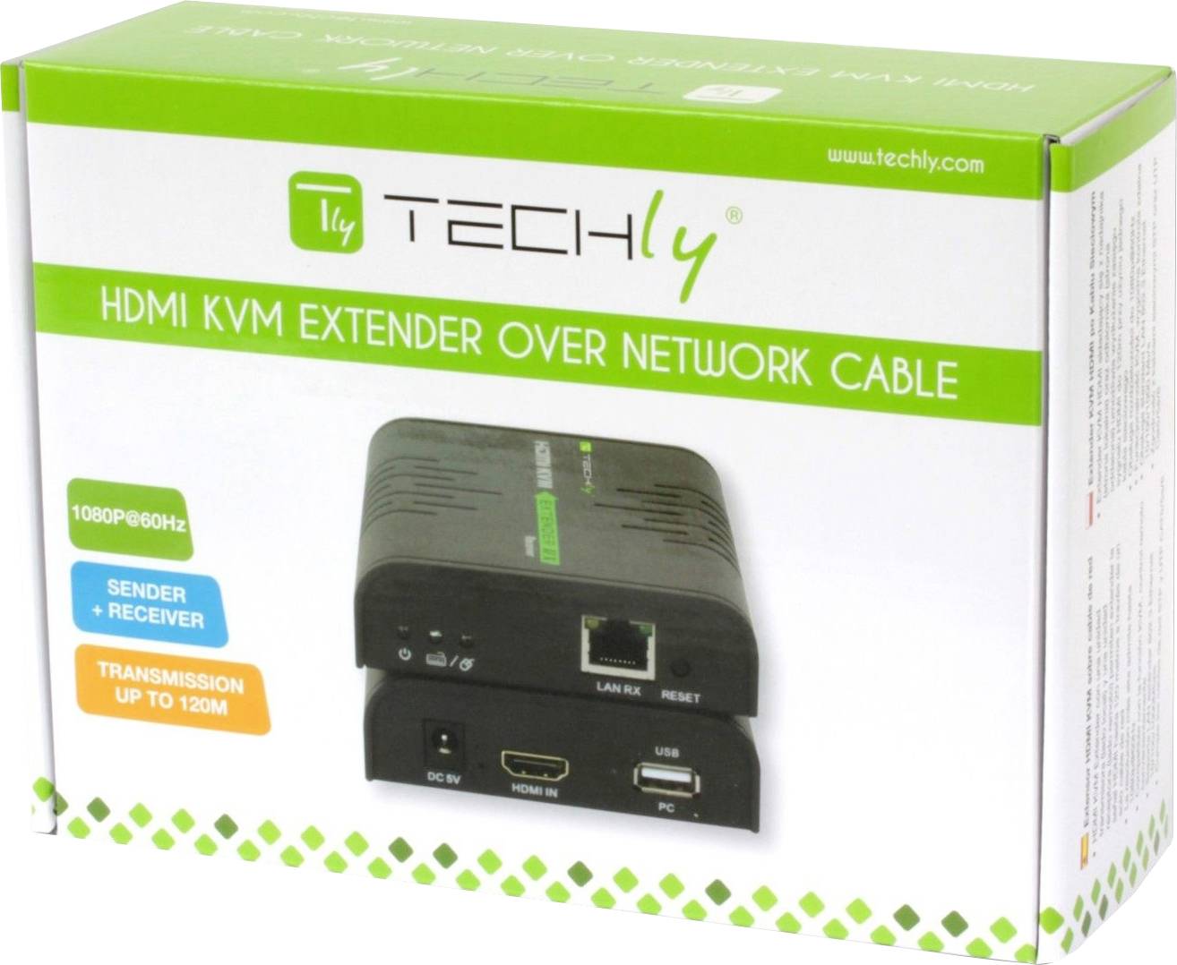TECHly IDATA-HDMI-KVM2 HDMI®, RJ45, USB-A (USB 2.0) Extender (Verlängerung) über Netzwerkkabel RJ45 120m