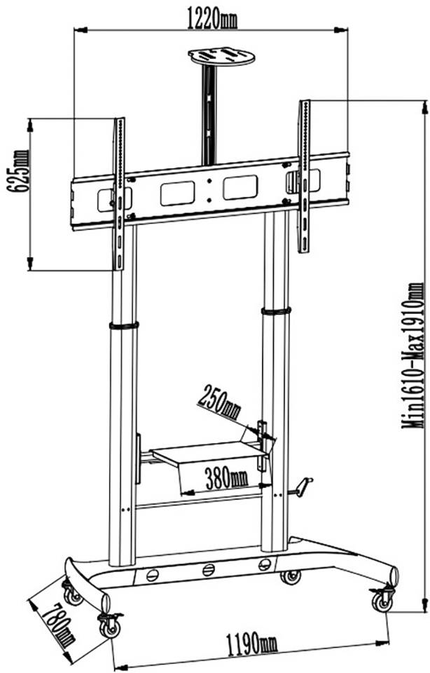 TECHly ICA-TR45 TV-Rollwagen 132,1 cm (52") - 267,0 cm (105") Bodenständer, Höhenverstellbar