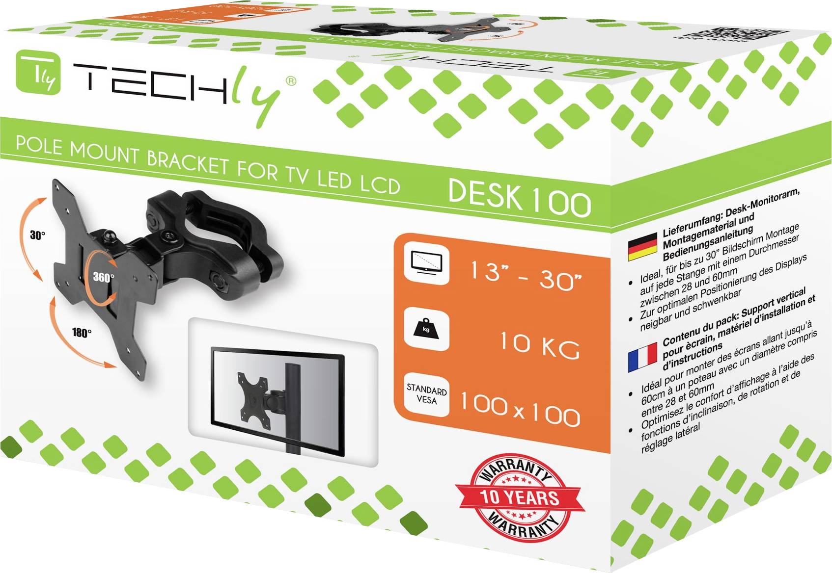 TECHly ICA-LCD-100BK 1fach Monitorhalterung 33,0 cm (13") - 76,2 cm (30") Schwarz Rotierbar, Neigbar, Schwenkbar