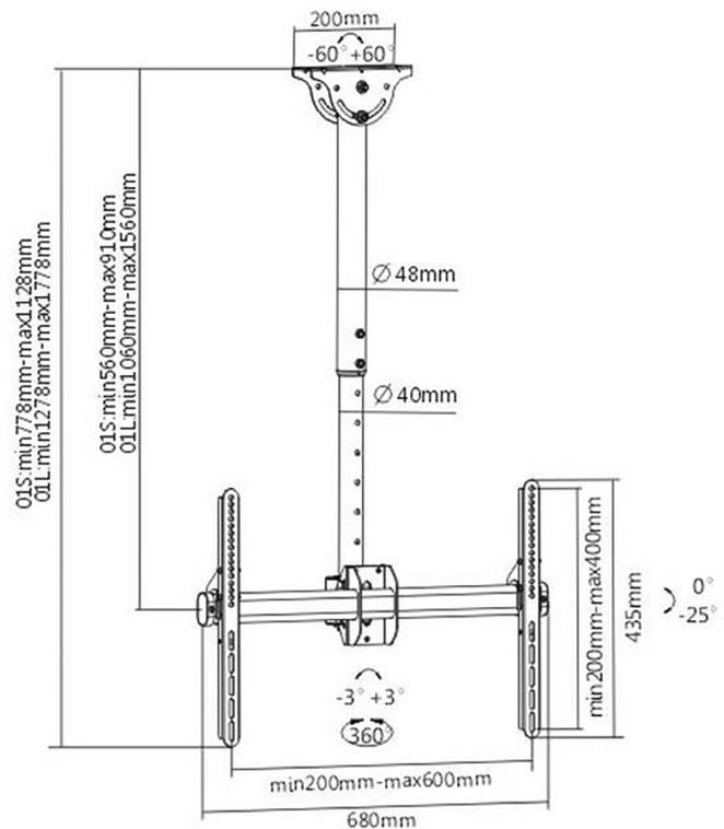 TECHly ICA-CPLB-946S TV-Deckenhalterung 94,0 cm (37") - 177,8 cm (70") Deckenhalter, Neigbar, Schwenkbar
