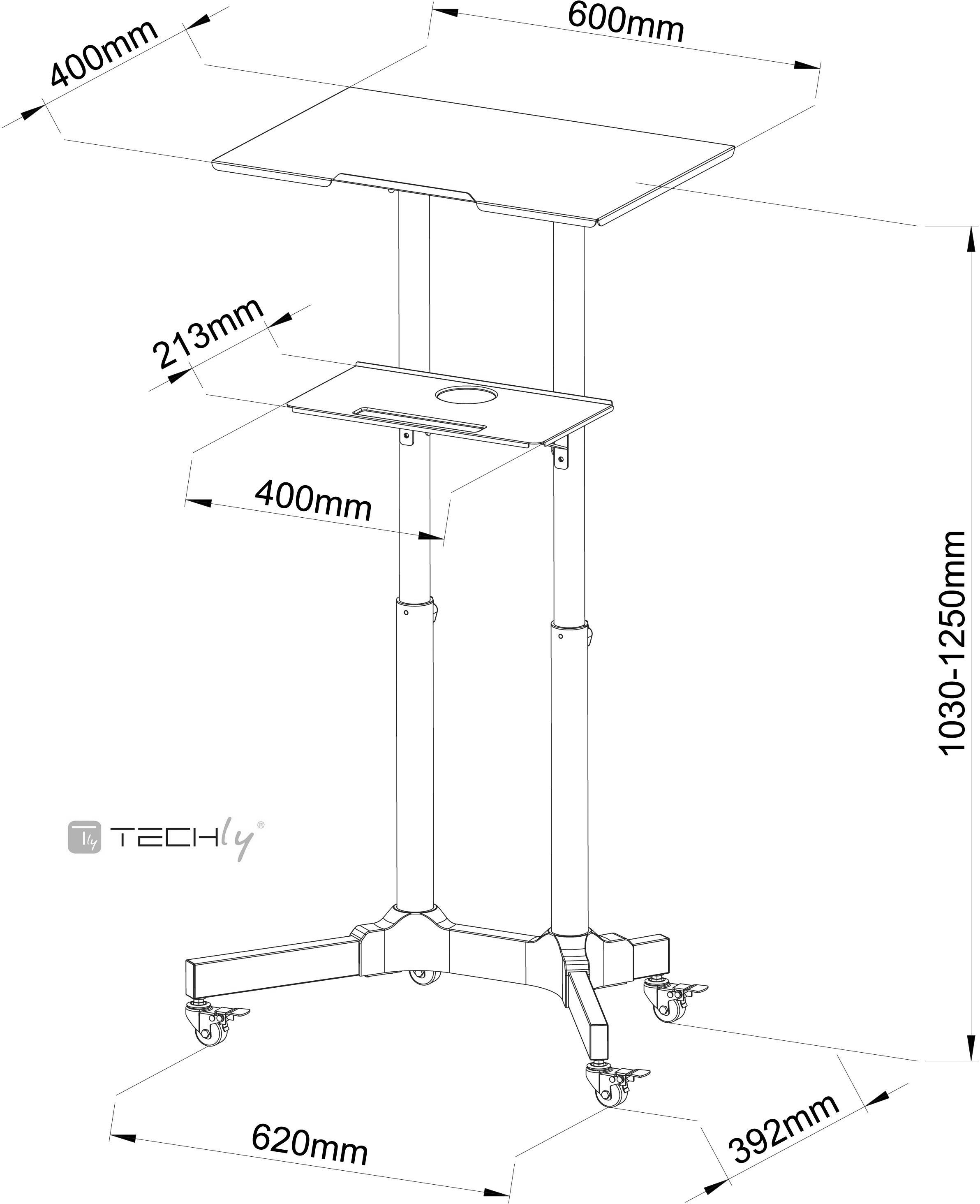 TECHly ICA-TB-TPM-1BK TV-Rollwagen 1 Display(s) Schwarz Höhenverstellbar, Notebook-Ablage, Neigbar