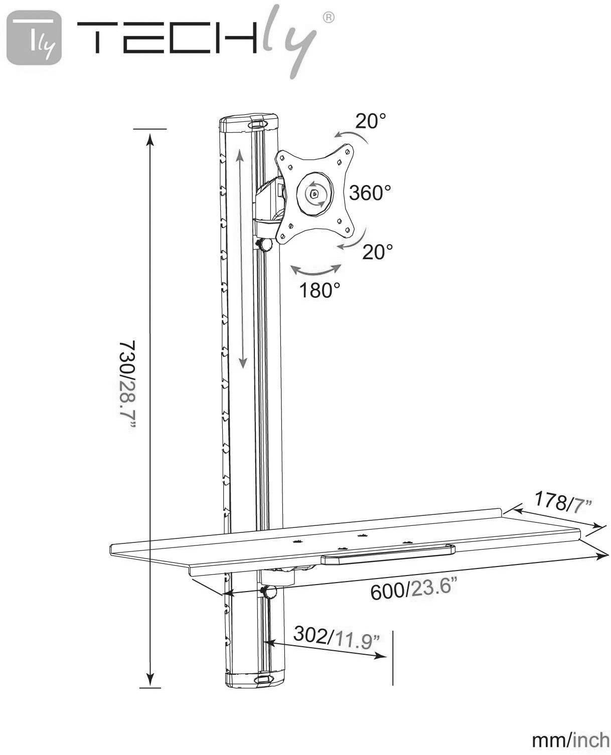 TECHly ICA-PLW 01 - Befestigungskit (Wandmontage, VESA-Adapter, Tastatur / Maus Regal) - für Monitor / Tastatur - Alumin