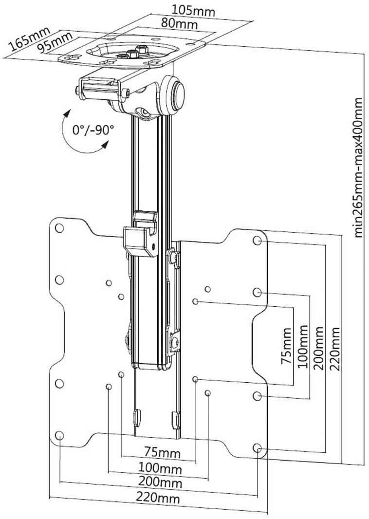 TECHly - Befestigungskit (Deckenhalterung) - für LCD TV - Stahl - Schwarz, Silber - Bildschirmgröße: 43.2-94 cm (17"-37"