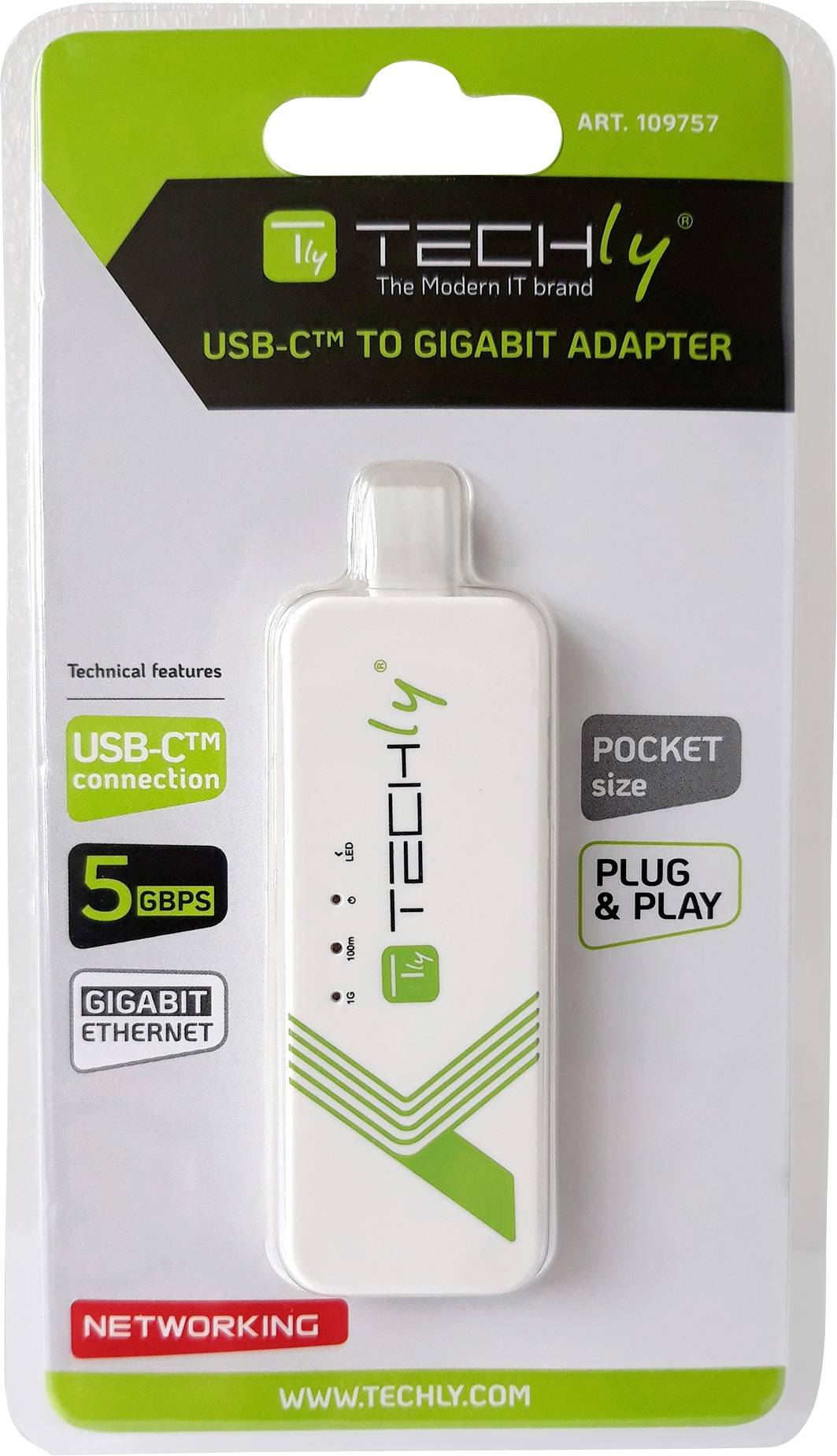 TECHly IADAP-USB31-ETGIGA3 Adapter 5 GBit/s USB-C® USB 3.2 (Gen 2), RJ45