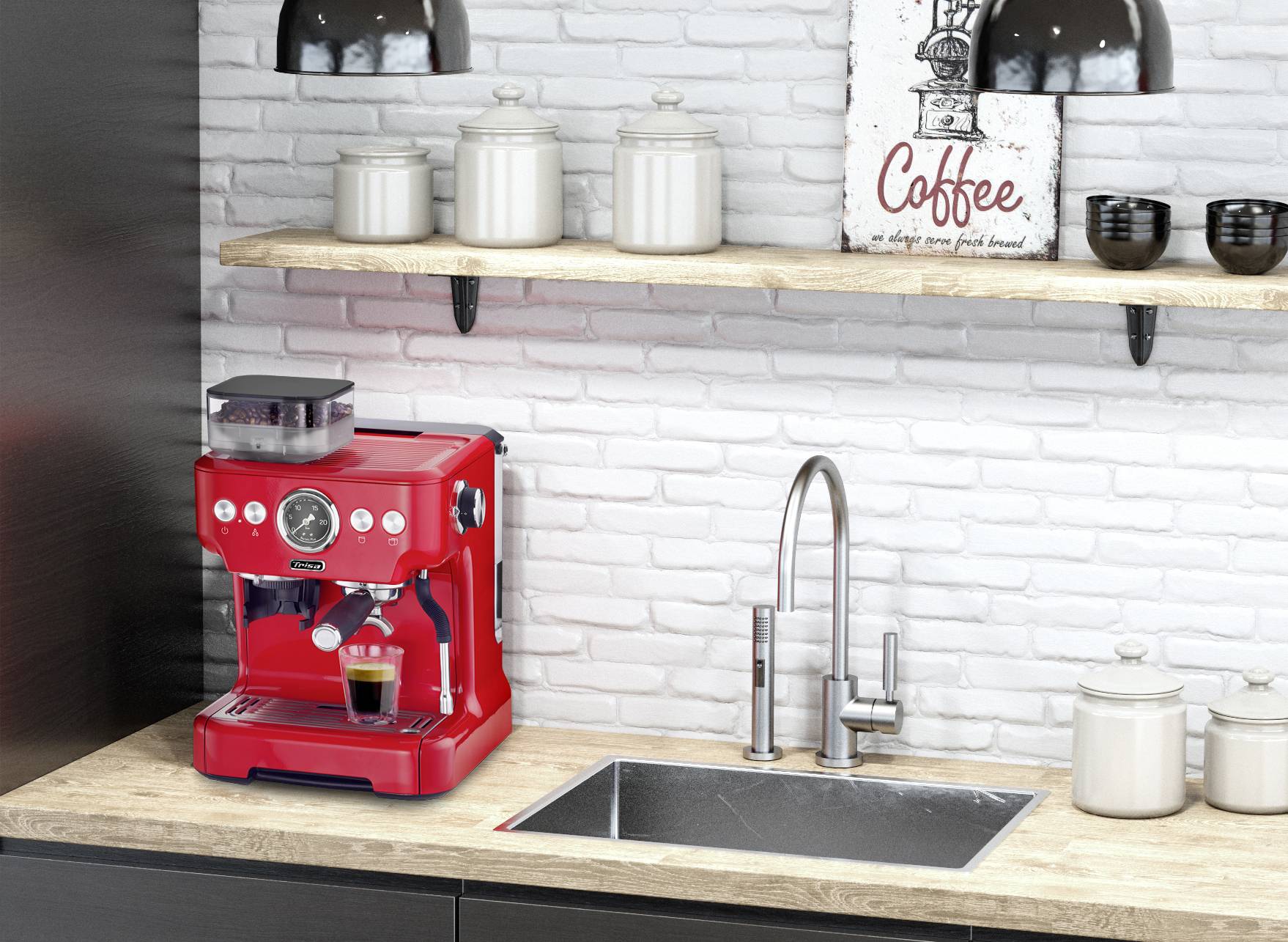 Trisa Barista Plus Espressomaschine Rot 2300W mit Mahlwerk