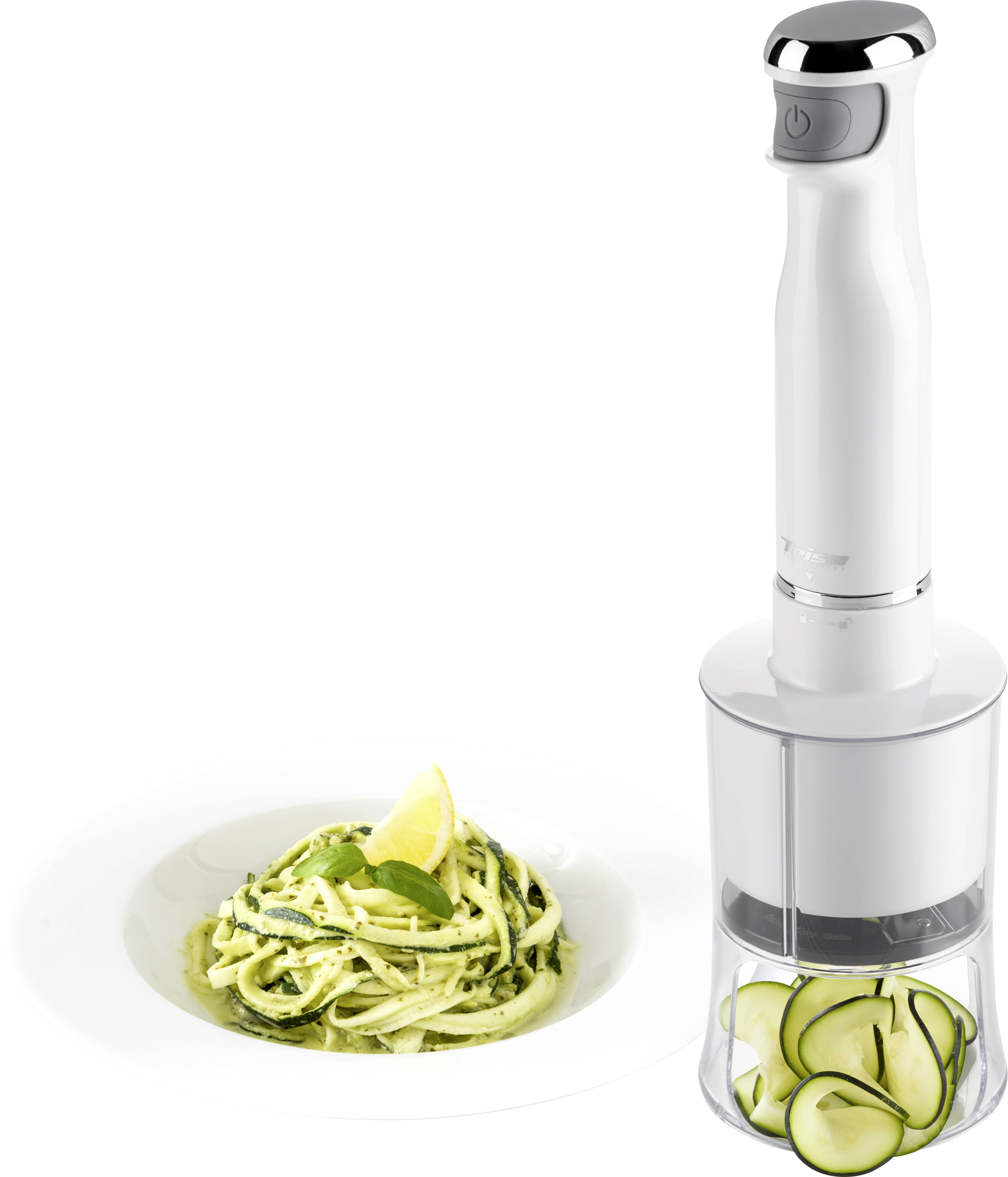 Trisa Spiralizer Stabmixer 600 W mit Stabmixaufsatz, mit Zerkleinereraufsatz Weiß