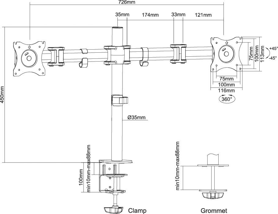 Neomounts by Newstar NM-D135DWHITE 2fach Monitor-Tischhalterung 25,4cm (10") - 68,6cm (27") Rotierbar, Schwenkbar, Neigbar Weiß