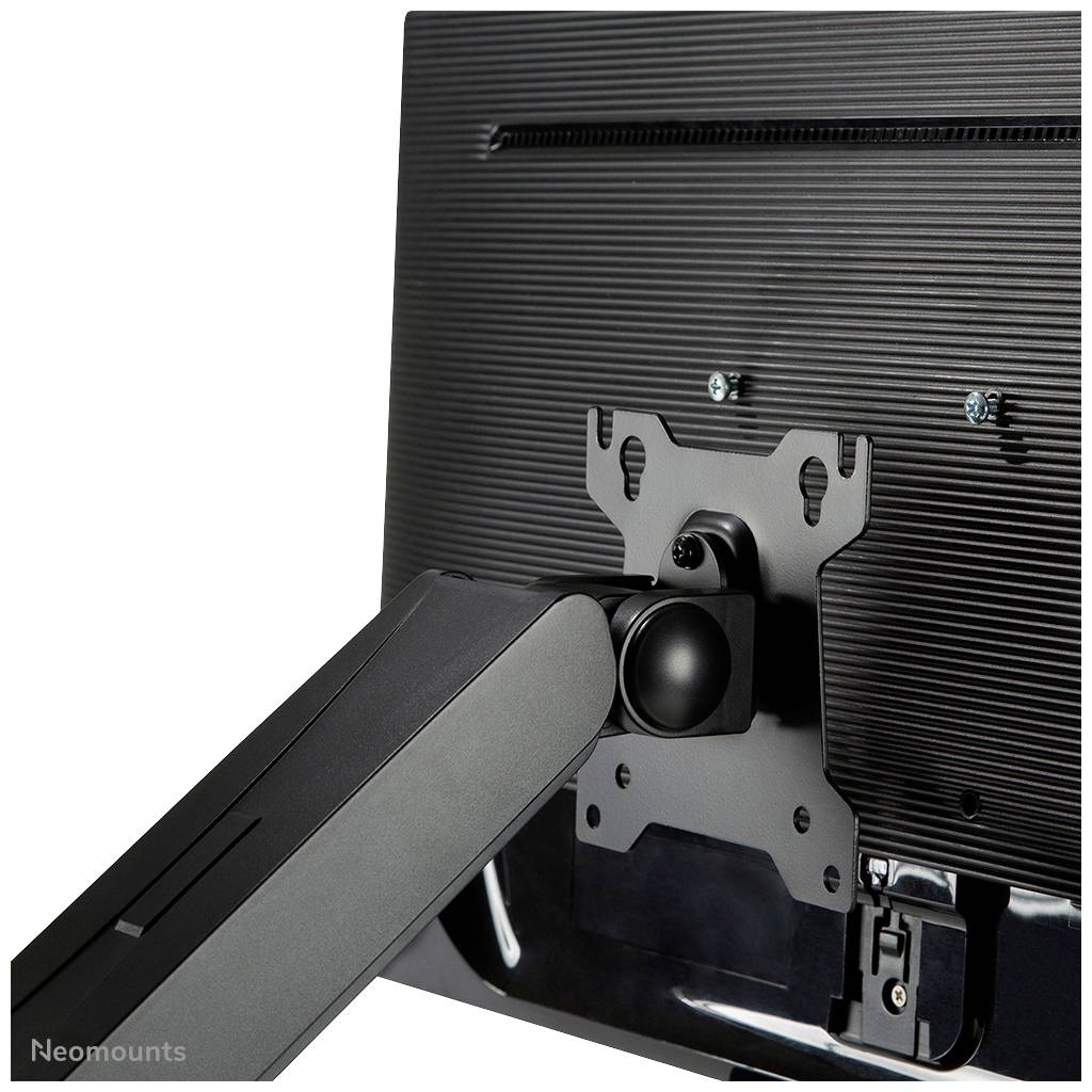 Rückseite eines Computermonitors mit Detailansicht des Neigungsmechanismus und Montagesystems.