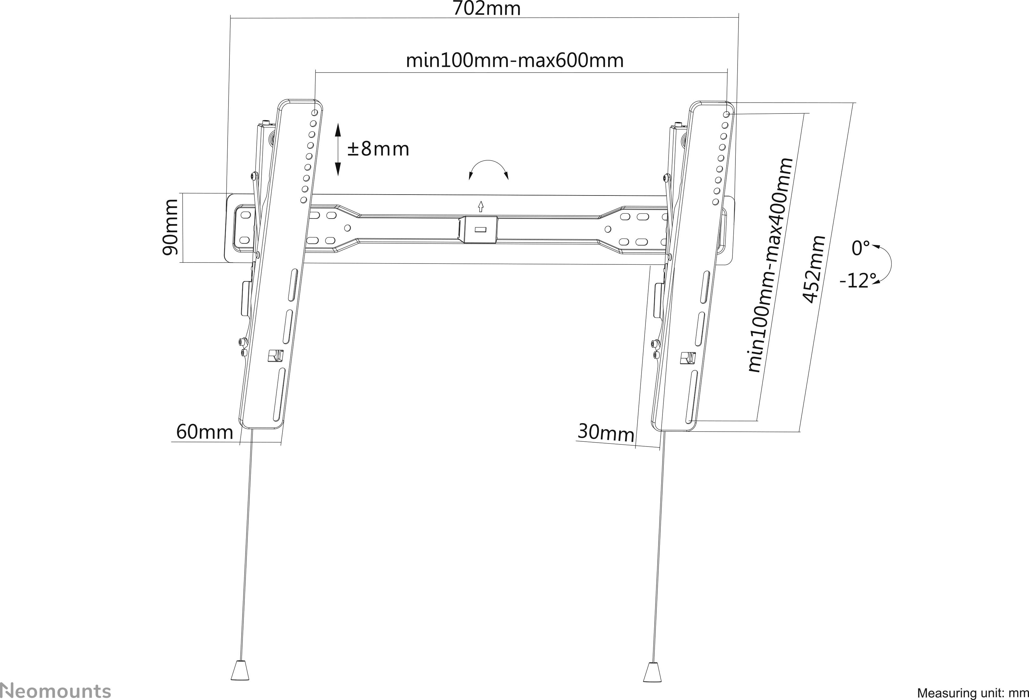 Neomounts LED-W650BLACK TV-Wandhalterung 94,0 cm (37") - 190,5 cm (75") Neigbar