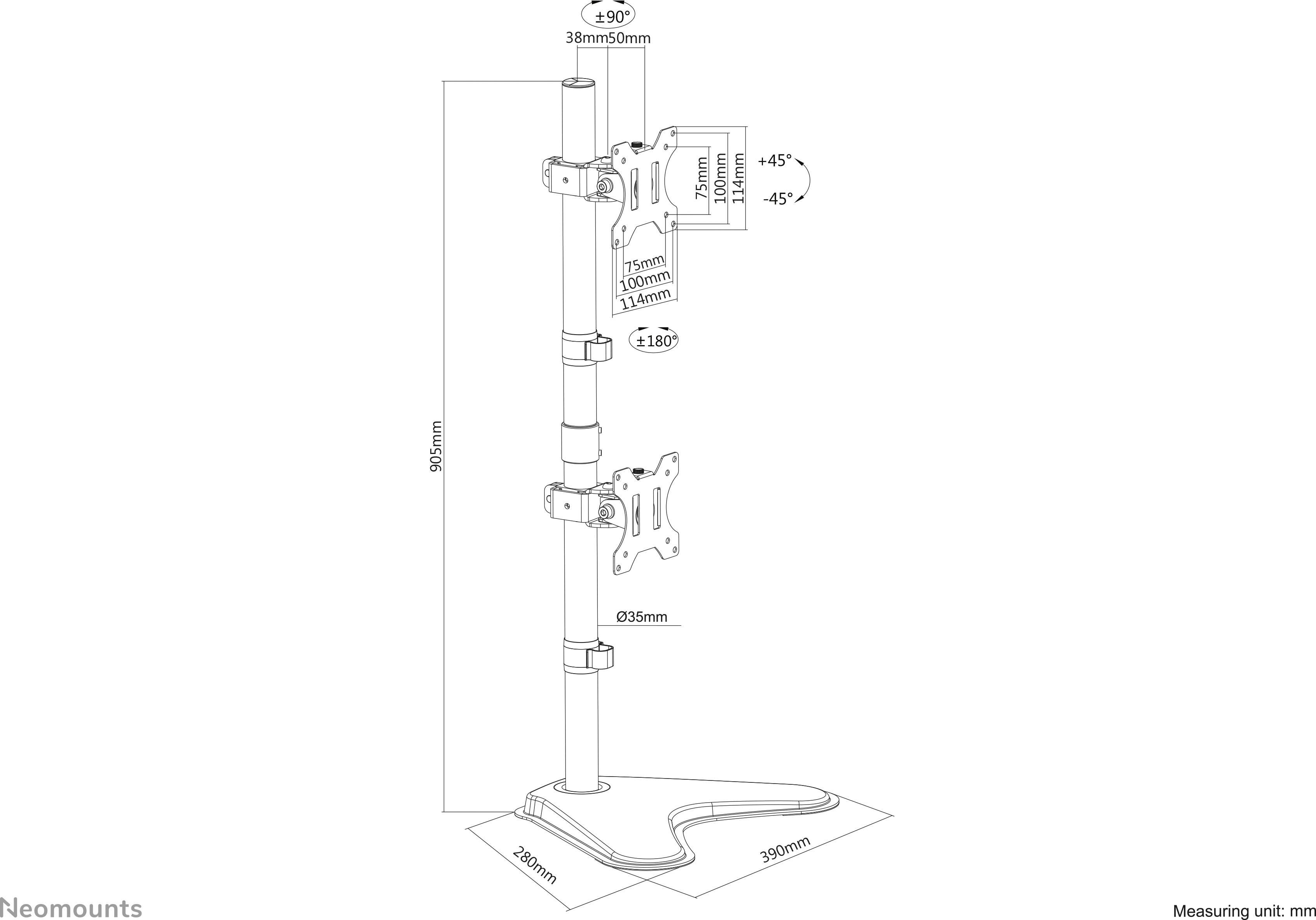 Neomounts FPMA-D550DDVBLACK 2fach Monitor-Tischhalterung 25,4cm (10") - 81,3cm (32") Schwenkbar, Rotierbar, Neigbar, Stand Schwarz