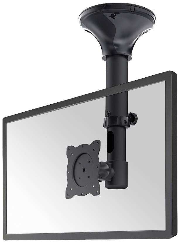 Eine Monitorhalterung zur Deckenmontage, schwarz, mit schwenkbarem Arm, passend für Bildschirmgrößen bis 27 Zoll.