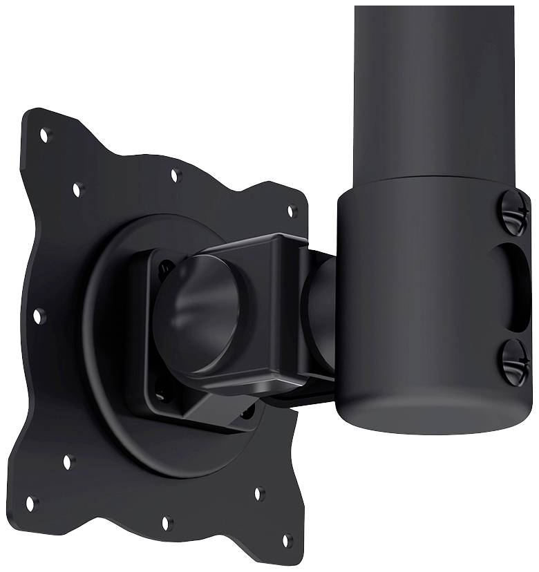 Montagehalterung für Flachbildschirme, schwarz, mit VESA-Bohrlöchern und drehbarem Gelenk zur flexiblen Anpassung der Bildschirmposition.