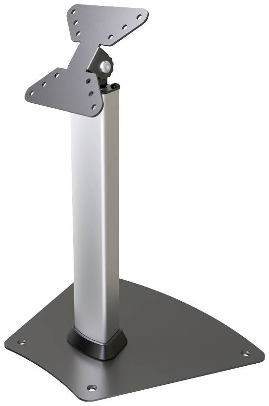 Höhenverstellbarer, stabiler Metallfuß für Bildschirme, mit quadratischer Basis und VESA-Halterung zur Befestigung von Monitoren.