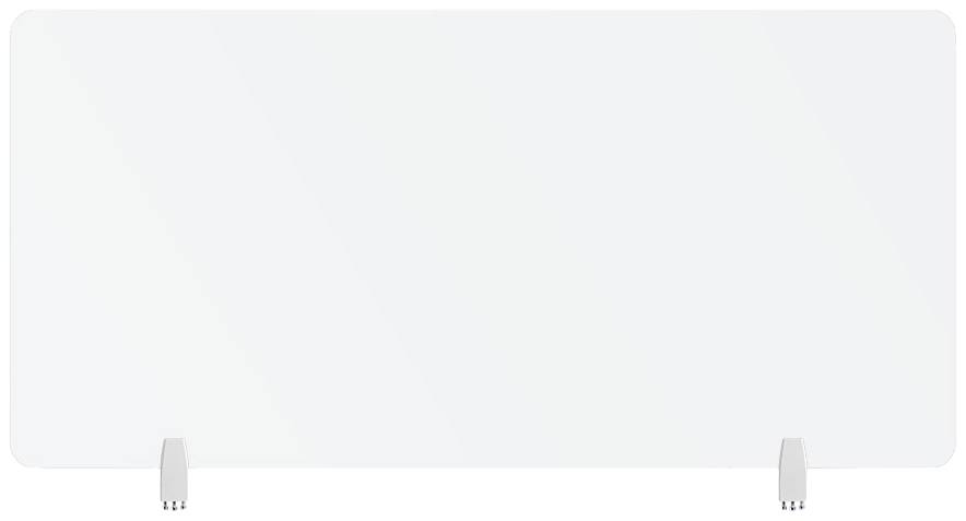 Weiße Tafel mit abgerundeten Ecken, aufgestellt auf zwei grauen Ständern.