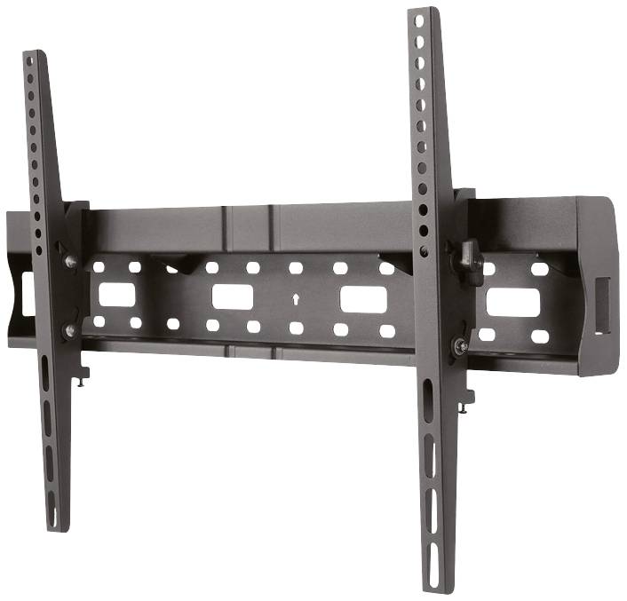 Wandhalterung für einen Flachbildfernseher, verstellbar, aus schwarzem Metall. Geeignet für verschiedene Bildschirmgrößen.