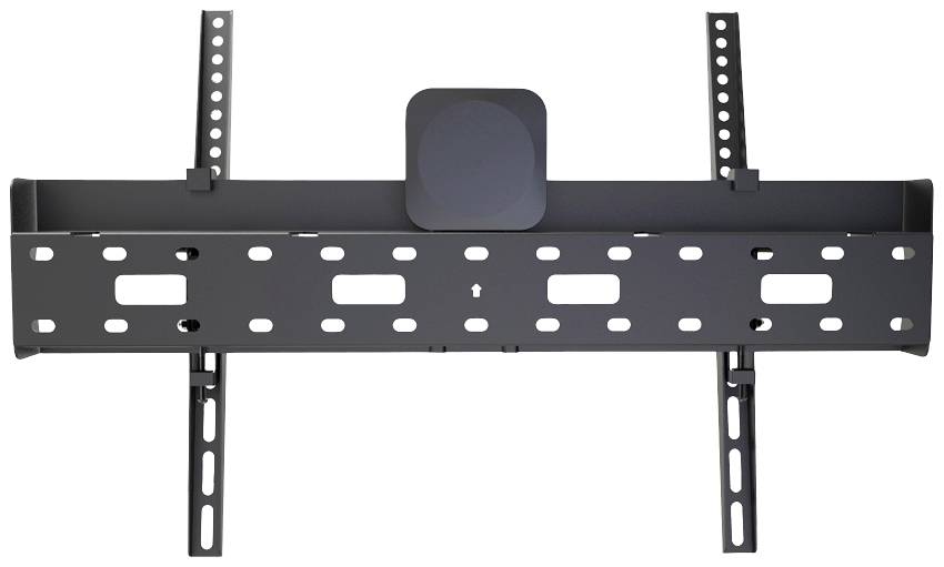 Wandhalterung für Fernseher, schwarz, verstellbar mit mehreren Bohrungen zur Befestigung, geeignet für verschiedene Bildschirmgrößen.
