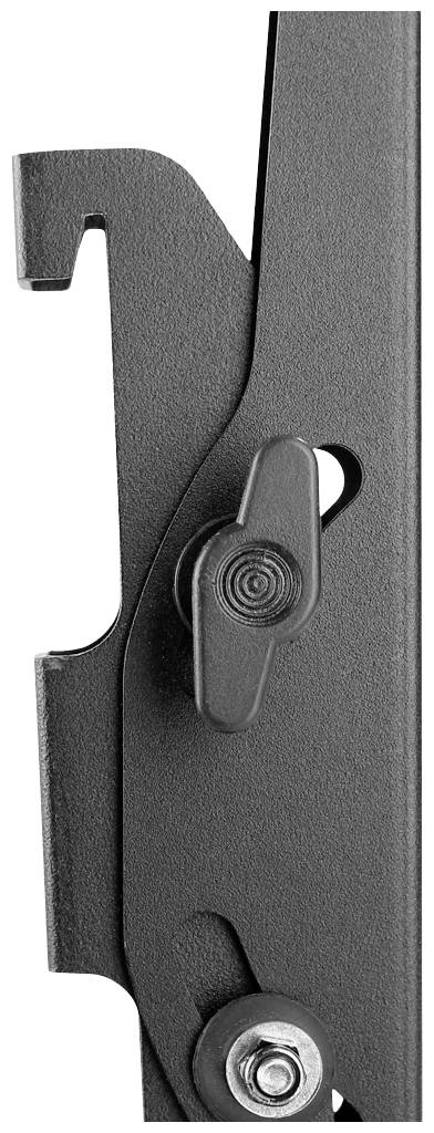 Metallverschlussmechanismus in Nahaufnahme, zeigt einen Hebel und eine Schraube auf der linken Seite eines industriellen Geräts.